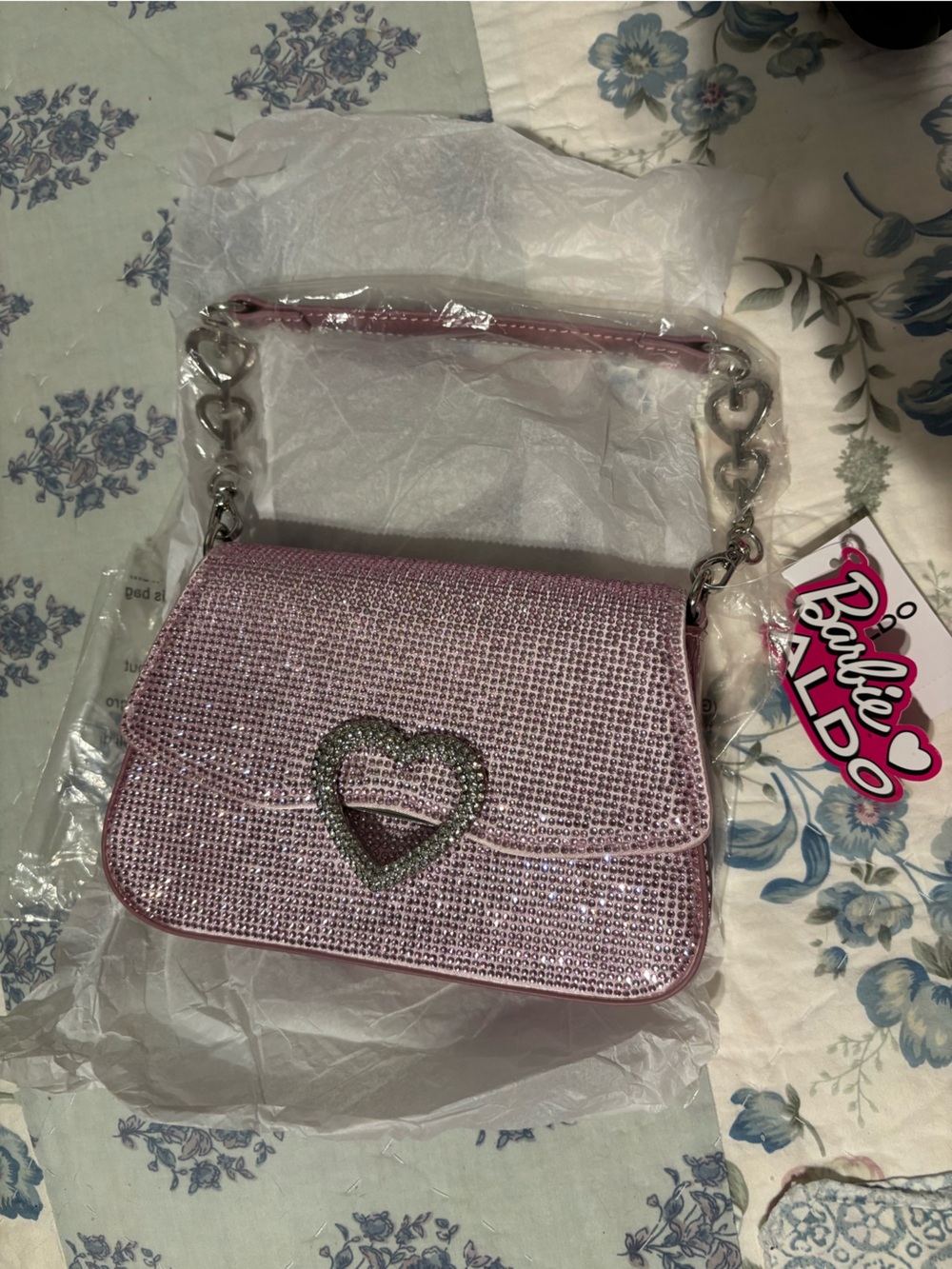 NWT Barbie x ALDO Pink Rhinestone Heart Barbietphndl Shoulder Bag Crossbody